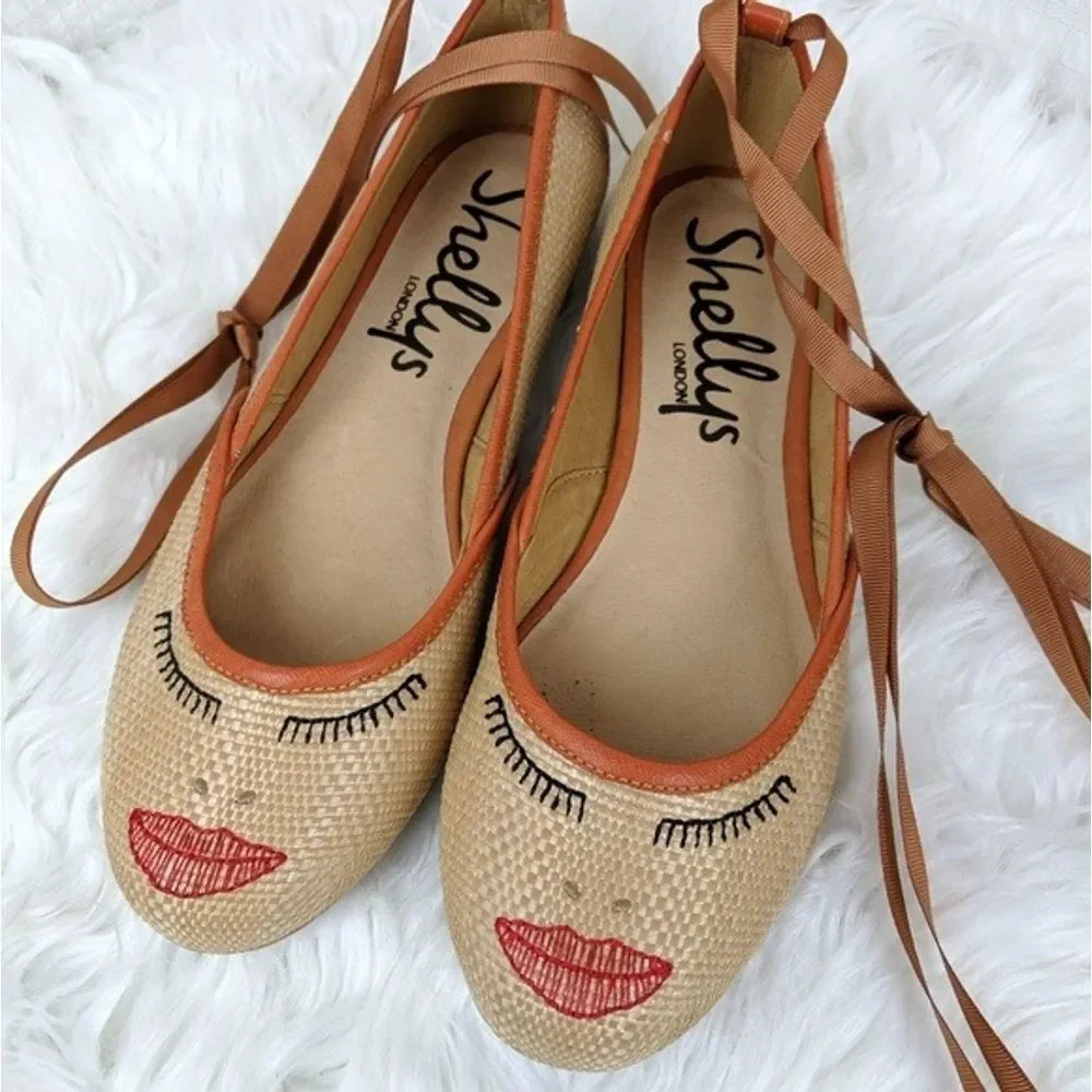 Shellys London | Woven Face Ankle Lace Ballet Flat